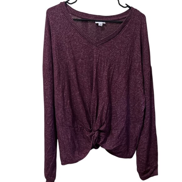 Women's purple, long-sleeved, V-neck sweater with a tie-front knot detail - Picture 1 of 3